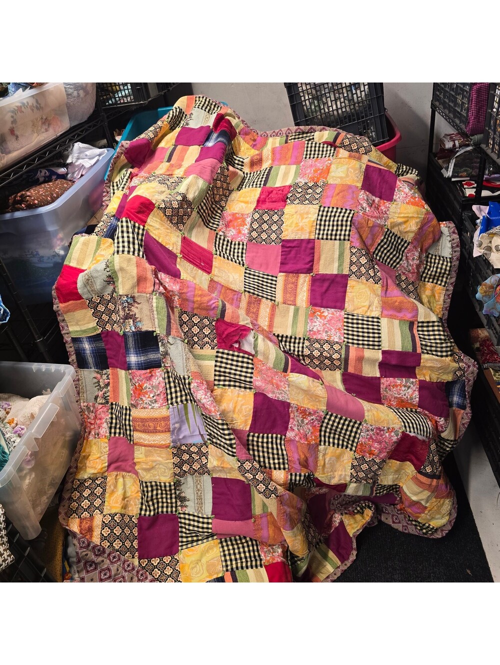 Q30 Vintage Reversible Crazy Quilt Patchwork Approx 76 x 52 Cottons